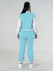 SC Color Block Long Sleeve Sport Two Piece Pants Set FENF-6007