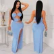 SC Hollow Out Patchwork High Split Maxi Dress GZIY-6200
