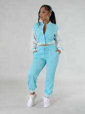 SC Color Block Long Sleeve Sport Two Piece Pants Set FENF-6007