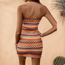 SC Stripe Print Knits Tube Top Mini Dress GZIY-6236