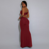 SC Solid Color Single Shoulder Pleated Maxi Dress GZIY-ZY6238