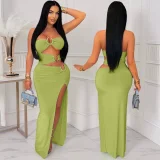 SC Hollow Out Patchwork High Split Maxi Dress GZIY-6200