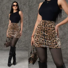 SC Leopard Print Wrap Chest Sequin Skirt GZIY-6018