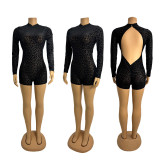 SC Long Sleeve Leopard Backless Romper GZIY-6117