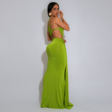 SC Solid Color Single Shoulder Pleated Maxi Dress GZIY-ZY6238