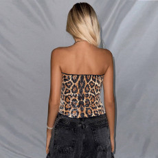SC Leopard Print Sequin Tube Top Tank Tops GZIY-6020