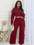 SC Solid Color Knits Tassel Two Piece Pants Set TK-6346