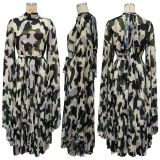 SC Camouflage Print Press Pleated Long Dress YF-20056