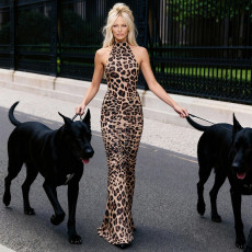 SC Print Sleeveless Halterneck Backless Maxi Dress GZJQ-K25D83082