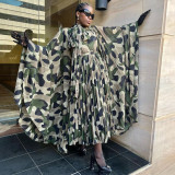 SC Camouflage Print Press Pleated Long Dress YF-20056