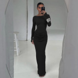 SC Solid Color Pleated Long Sleeve Maxi Dress GZJQ-K25D81552