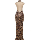 SC Print Sleeveless Halterneck Backless Maxi Dress GZJQ-K25D83082