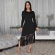 SC Solid Color Tassel Long Dress BY-7533