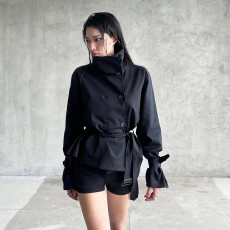 SC Solid Color Long Sleeve Belt Coat GLRF-NK42427