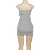 SC Wrap Chest Solid Color Mini Dress DLSF-K25D80430