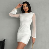 SC Long Sleeve Bow-Tie Patchwork Mesh Mini Dress GAXB-D318DS