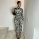 SC Leopard Print Long Sleeve Sport Jumpsuit  DLSF-K25Q80871