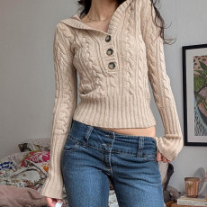 SC Retro Twist Solid Color Hooded Sweater GLRF-NK42597