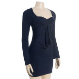 SC Long Sleeve Solid Color Mini Dress GAXB-D306DS