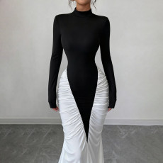 SC Color Block Pleated Maxi Dress GSZM-C25DS304