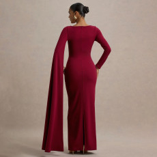 SC One-Shoulder Ribbon Long-Sleeve Maxi Dress YF-10897