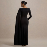 SC One-Shoulder Ribbon Long-Sleeve Maxi Dress YF-10897