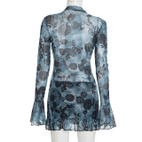 SC Print Mesh Tie Up Dress Short 2 Piece Set GSZM-D25DS421