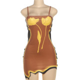 SC Print Backless Irregular Sling Mini Dress DLSF-K25D81432