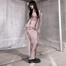 SC Print Long Sleeve Slim Maxi Dress GAXB-D328DS