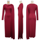 SC One-Shoulder Ribbon Long-Sleeve Maxi Dress YF-10897