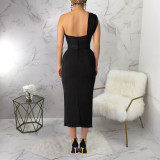 SC Single Shoulder Backless Midi Dress YF-20146