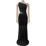 SC Slash Shoulder Mesh Backless Maxi Dress BY-7515