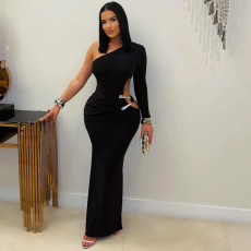 SC Singlle Shoulder Long Sleeve Maxi Dress BY-7543