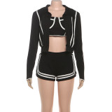 SC Fashion Long Sleeve Patchwork Three Piece Shorts Set DLSF-K25S82617