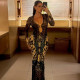 SC Print Patchwork Long Sleeve Split Maxi Dress DLSF-K25D81202