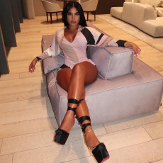 SC Deep V Neck Print Long Sleeve Romper GSLF-K24Q83314