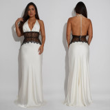 SC Lace V Neck Backless Maxi Dress BY-7546