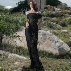 SC Off Shoulder Lace Patchwork Maxi Dress DLSF-K25D78468