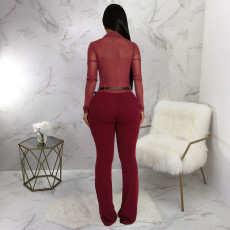 SC See Through Long Sleeve Belt Tight Jumpsuit YF-10910