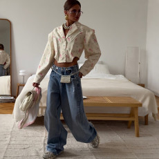 SC Long Sleeve Blazer Neck Print Coats DLSF-K25L79578