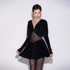 SC Lace Patchwork V Neck Mini Dress XEF-K25D83251