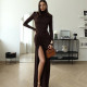 SC Long Sleeve Solid Color Split Maxi Dress GAXB-W414DS