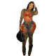SC Print Long Sleeve Tight Two Piece Pants Set SHD-9562