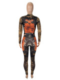 SC Print Long Sleeve Tight Two Piece Pants Set SHD-9562
