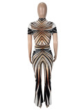 SC Stripe Print Short Sleeve Two Piece Pants Set SHD-9566