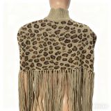 SC Leopard Print Tassel Shawl Tops GRNH-8888
