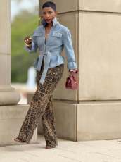 SC Long Sleeve Tie Up Denim Coats GYLN-2117