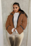 SC Faux Fur Collar Patchwork Leather Jacket with Lining YMEF-58015