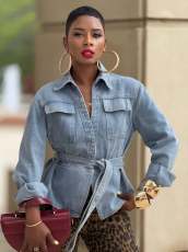 SC Long Sleeve Tie Up Denim Coats GYLN-2117