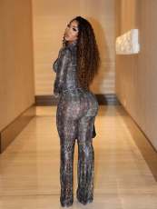 SC Mesh Print Long Sleeve Two Piece Pants Set MEM-88668